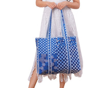 Handmade Blue Cotton Print Tote Bag: Quilted Indian Style