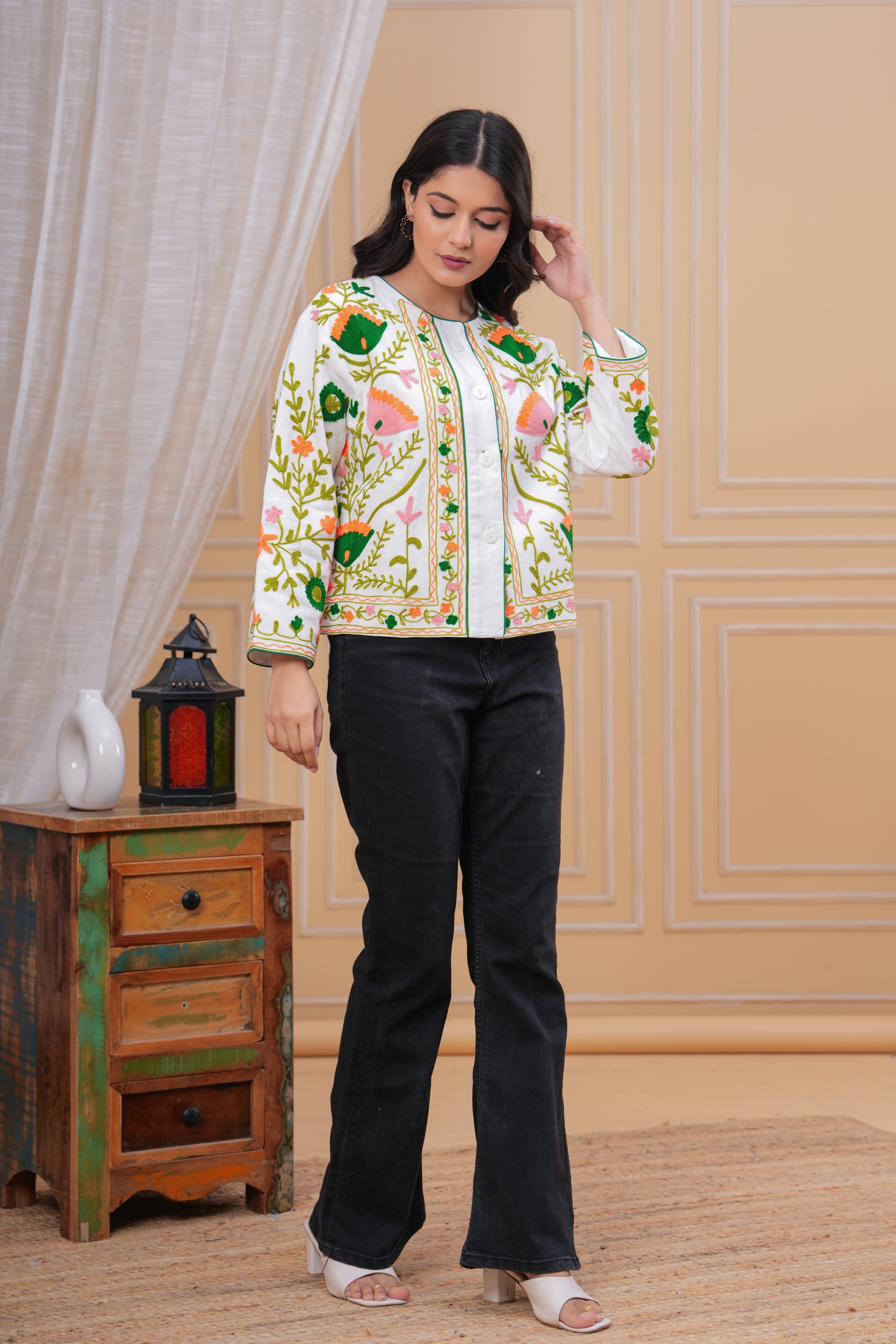 Handmade Indian Quilted Jacket: Floral Print Cotton Coat