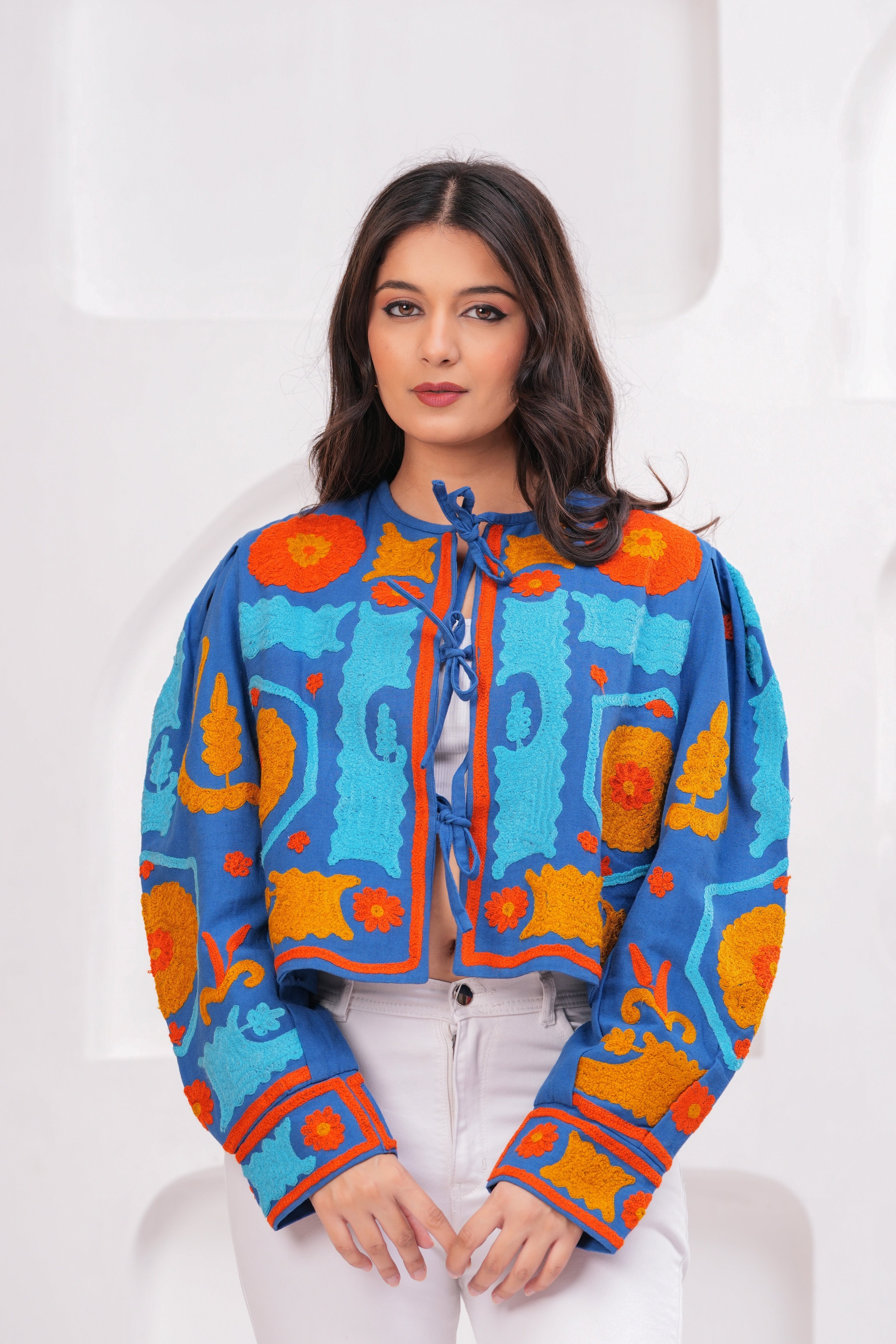 Hand Printed Quilted Cotton Jacket: Blue Floral Jacket