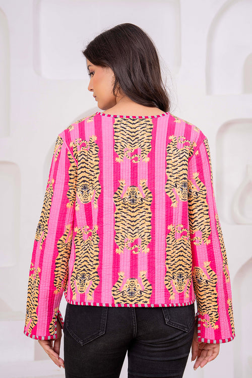 Pink Cotton Reversible Light Weight Quilted Short Jacket