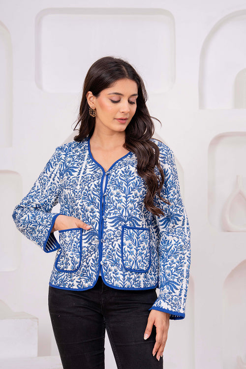 Blue Printed Quilted Jacket