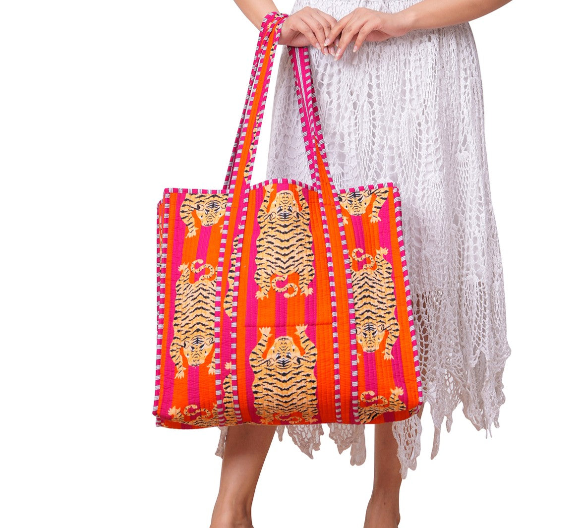 Handmade Cotton Tiger Print Tote Bag