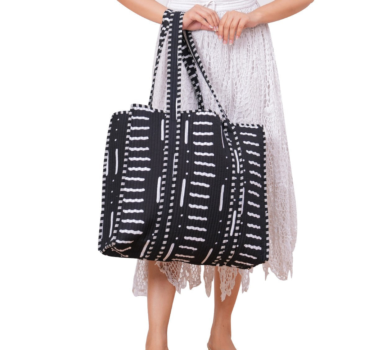 Indian Style Handmade Quilted Cotton Tote Bag: Indian Hand