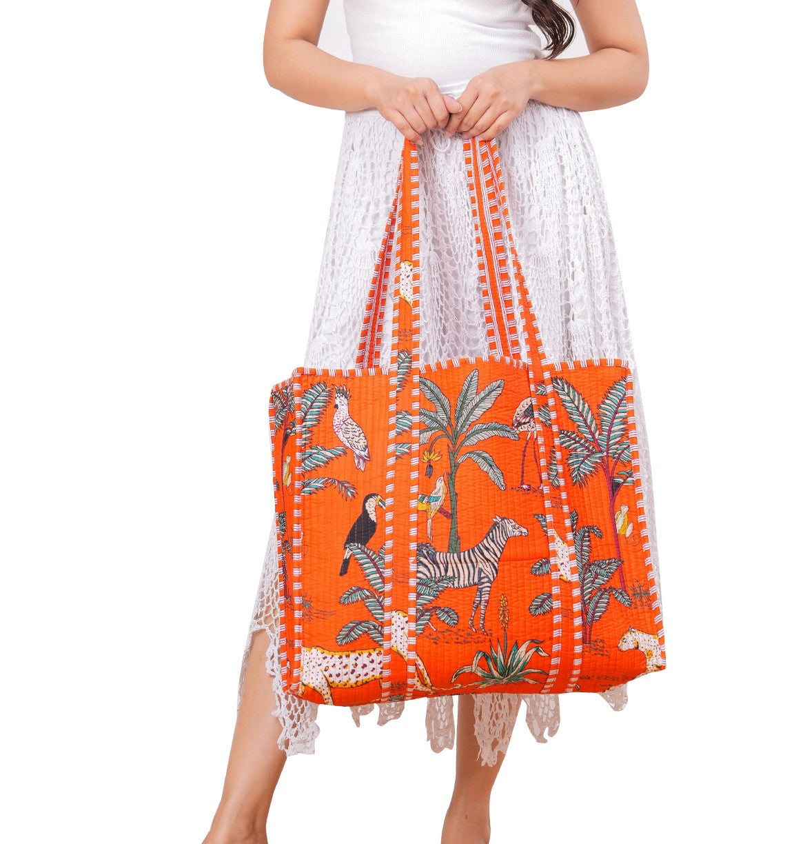Cotton Print Tote Bag: Handmade Indian Quilted Bag