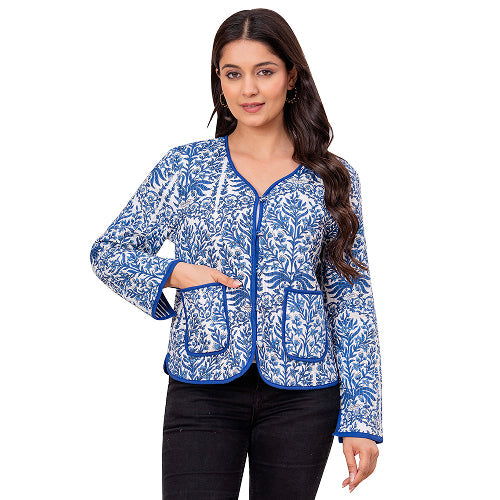 Blue Printed Quilted Jacket